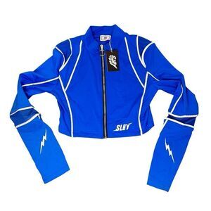 SOLEBOY Sz M Lightening Bolt Track Jacket Blue Long Sleeve Activewear Top NWT